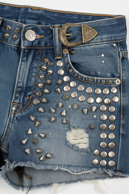 Studded Denim Shorts - Close-Up Detail