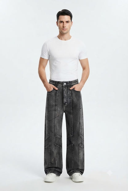 Washed Deconstructed Wide-Leg Denim