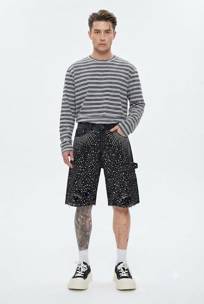Studded Denim Shorts