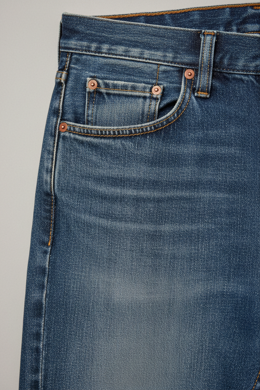 Vintage Wash Straight Jeans - Close-Up Detail