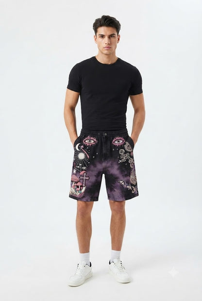 Retro Graphic Loose-Fit Casual Shorts