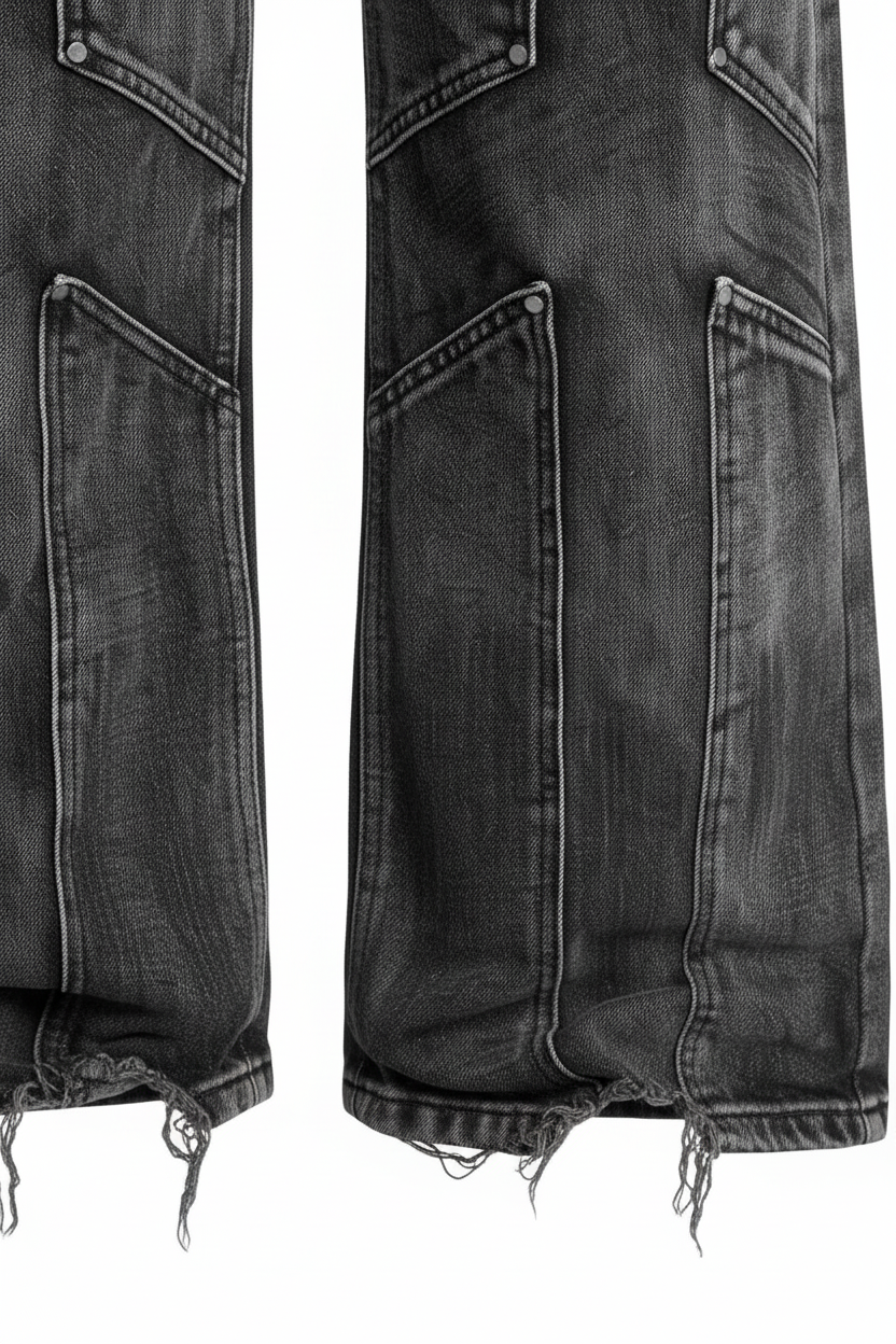 Washed Deconstructed Wide-Leg Denim - Detail Shot