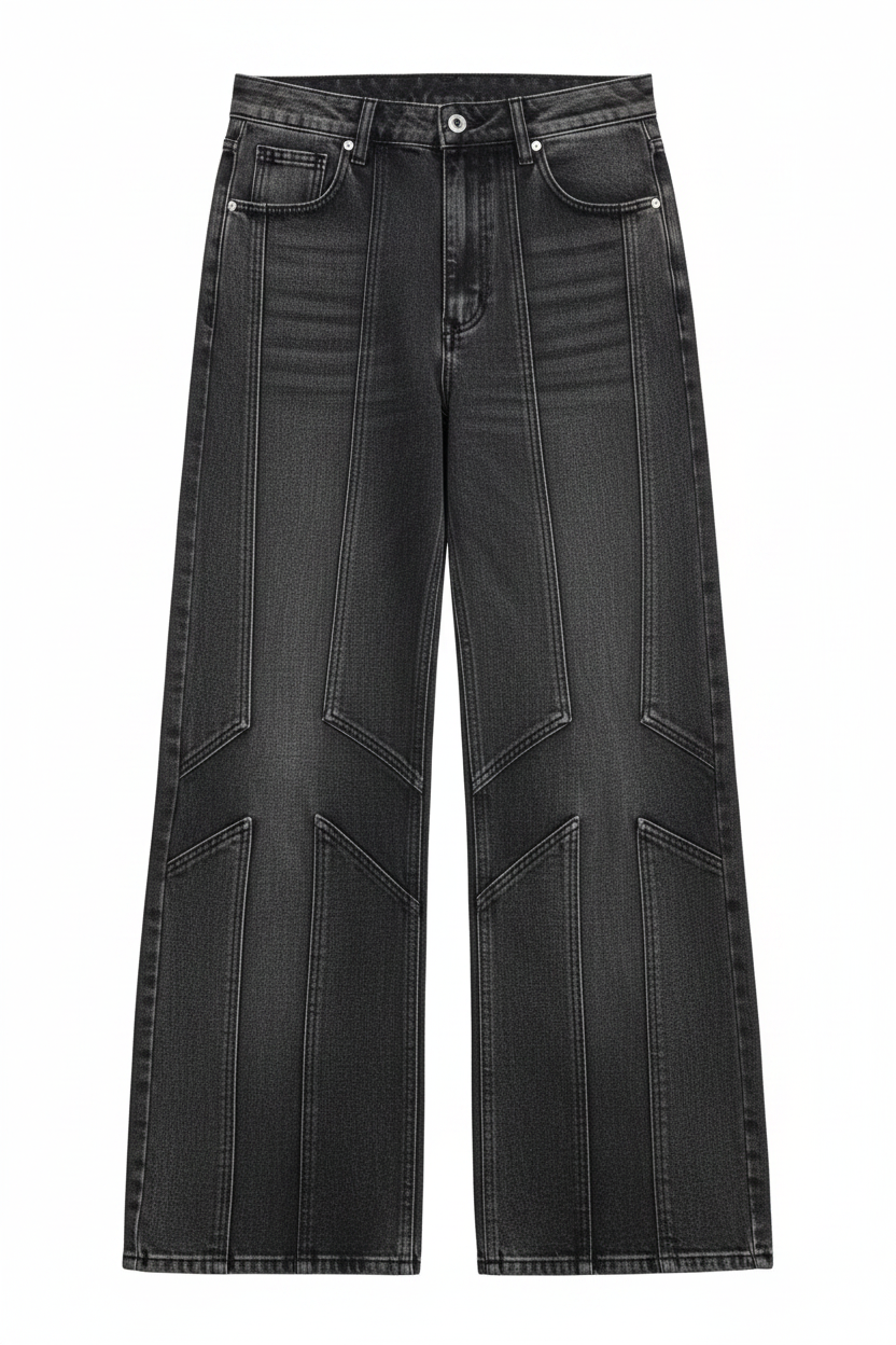 Washed Deconstructed Wide-Leg Denim - Flat Lay
