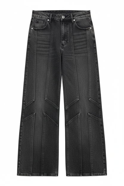 Washed Deconstructed Wide-Leg Denim - Flat Lay