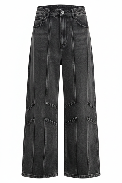 Washed Deconstructed Wide-Leg Denim - Front View