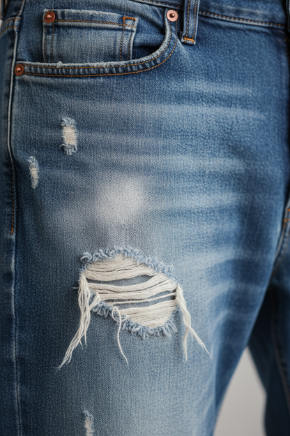 Washed Distressed Jeans - Close-Up Detail