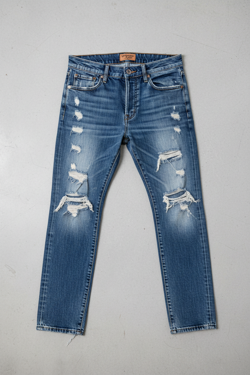 Washed Distressed Jeans - Flat Lay