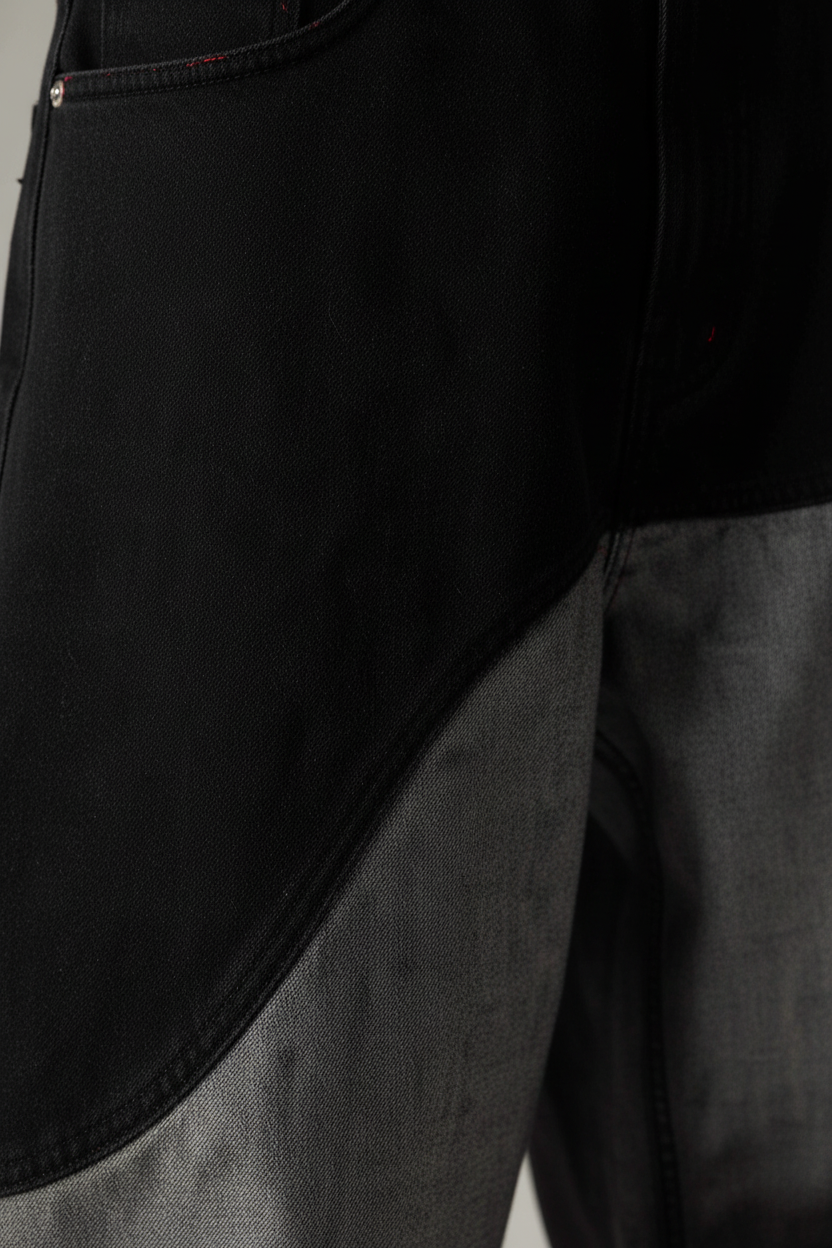 Washed Patchwork Denim Jeans - Detail Shot