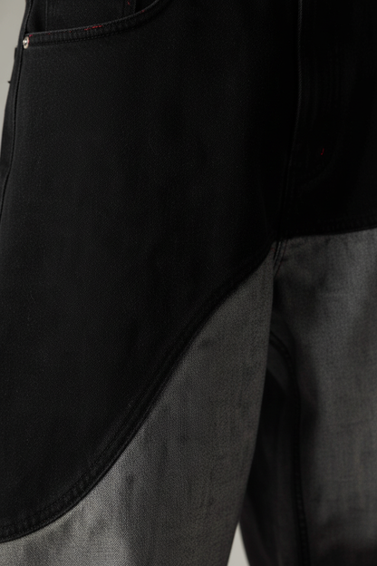 Washed Patchwork Denim Jeans - Detail Shot