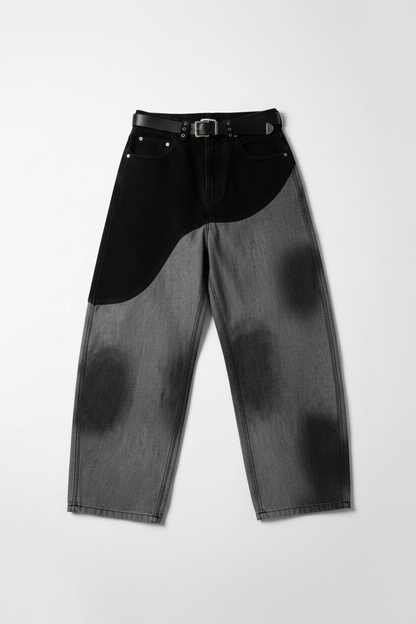 Washed Patchwork Denim Jeans - Flat Lay