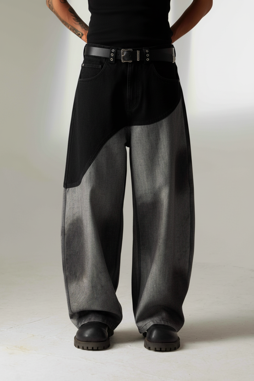 Washed Patchwork Denim Jeans - Front View