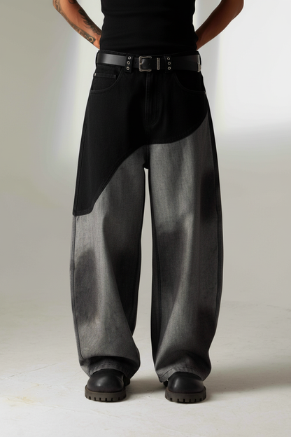 Washed Patchwork Denim Jeans - Front View