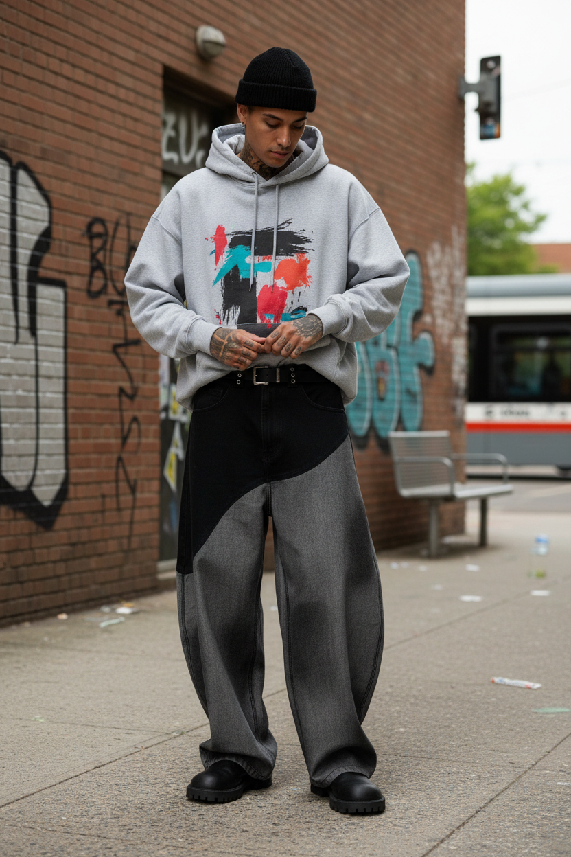 Washed Patchwork Denim Jeans - Lifestyle