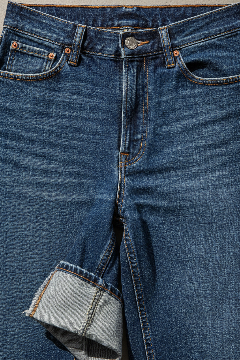 Wide Leg Denim Jeans - Close-Up Detail