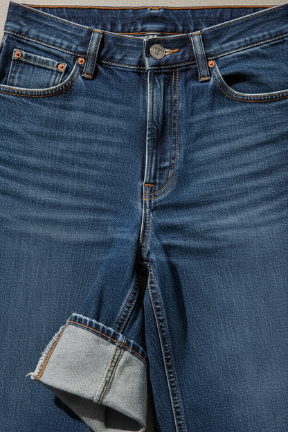 Wide Leg Denim Jeans - Close-Up Detail