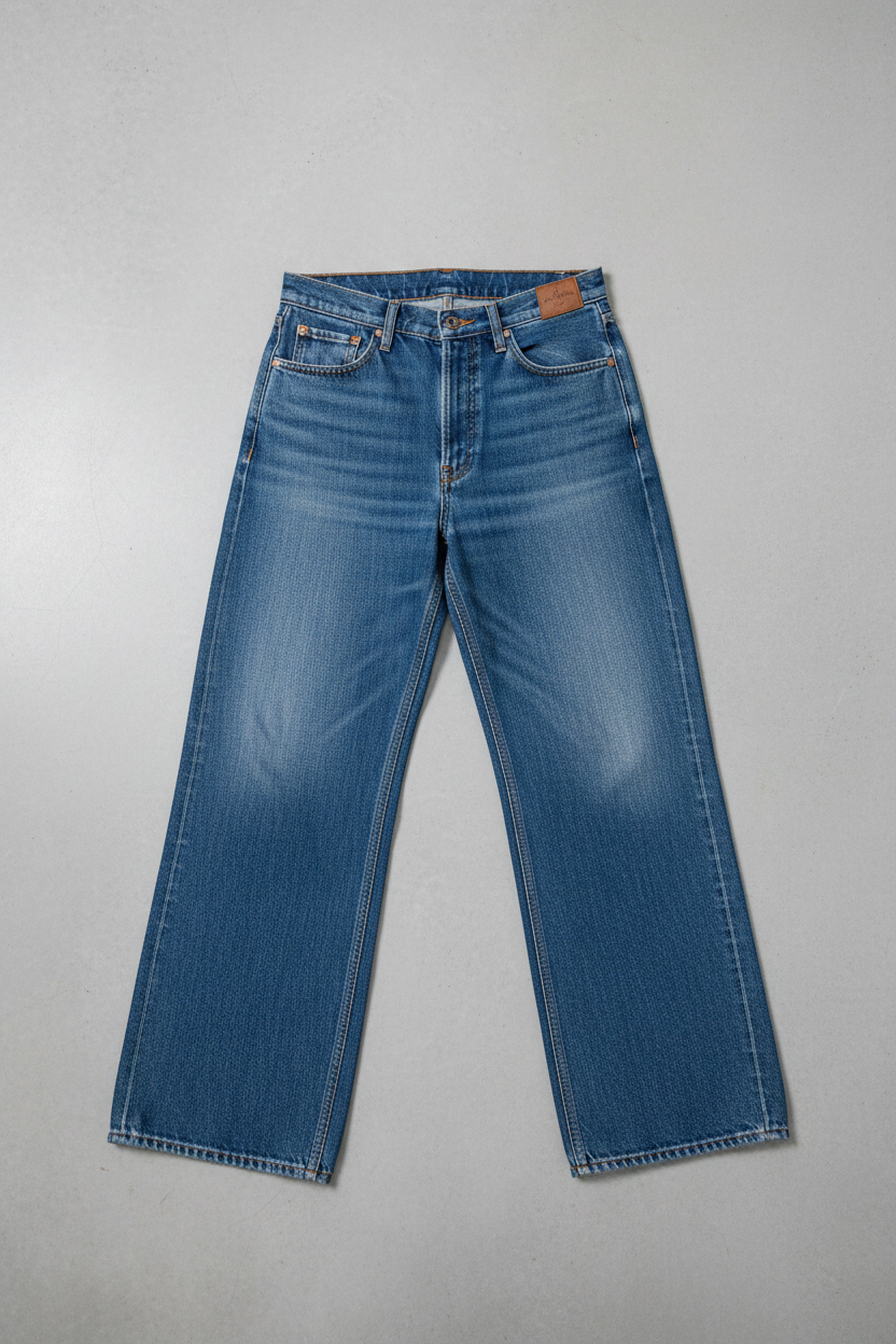 Wide Leg Denim Jeans - Flat Lay