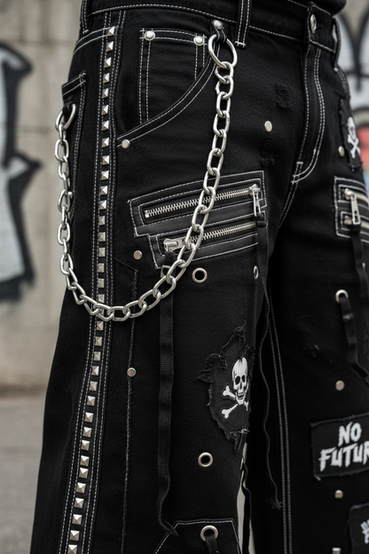 Wide Leg Punk Pants - Close-Up Detail