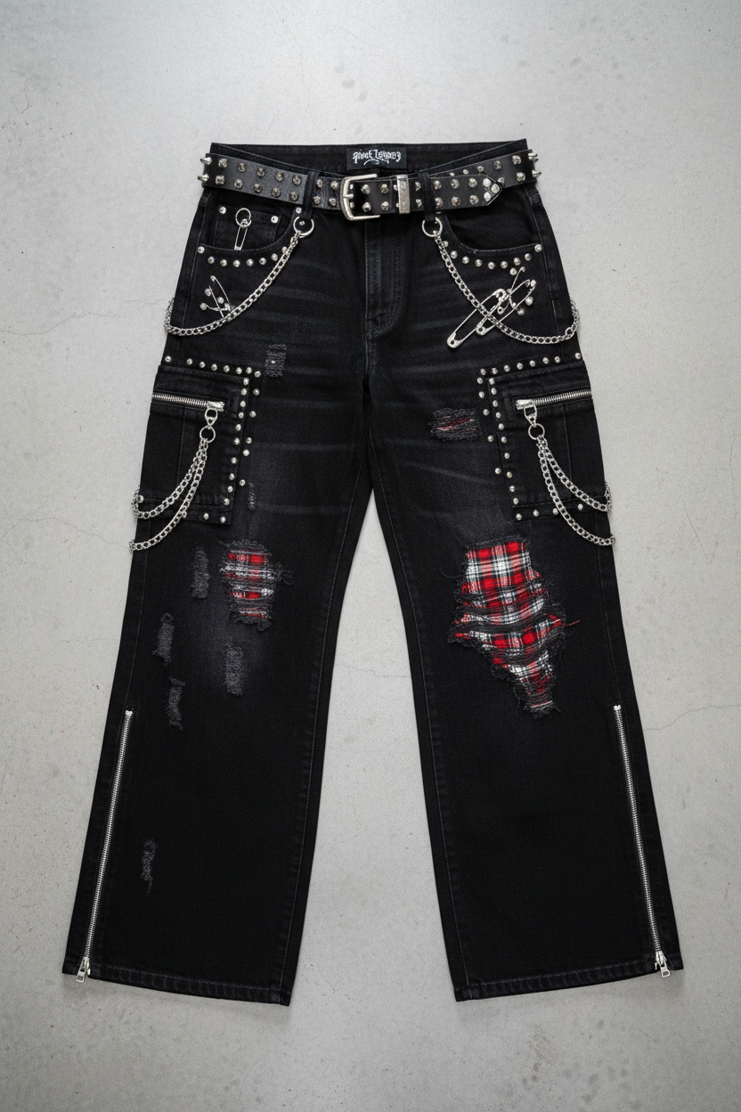 Wide Leg Punk Pants - Flat Lay