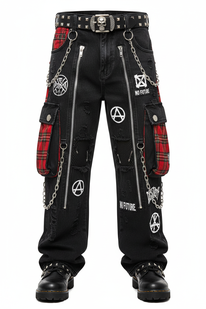 Wide Leg Punk Pants - Front View