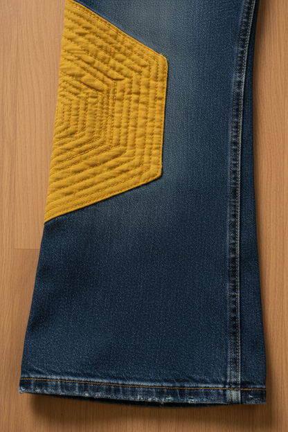 Yellow Patch Bootcut Jeans - Close-Up Detail