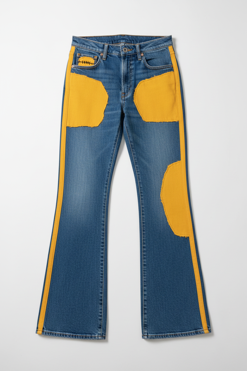 Yellow Patch Bootcut Jeans - Flat Lay