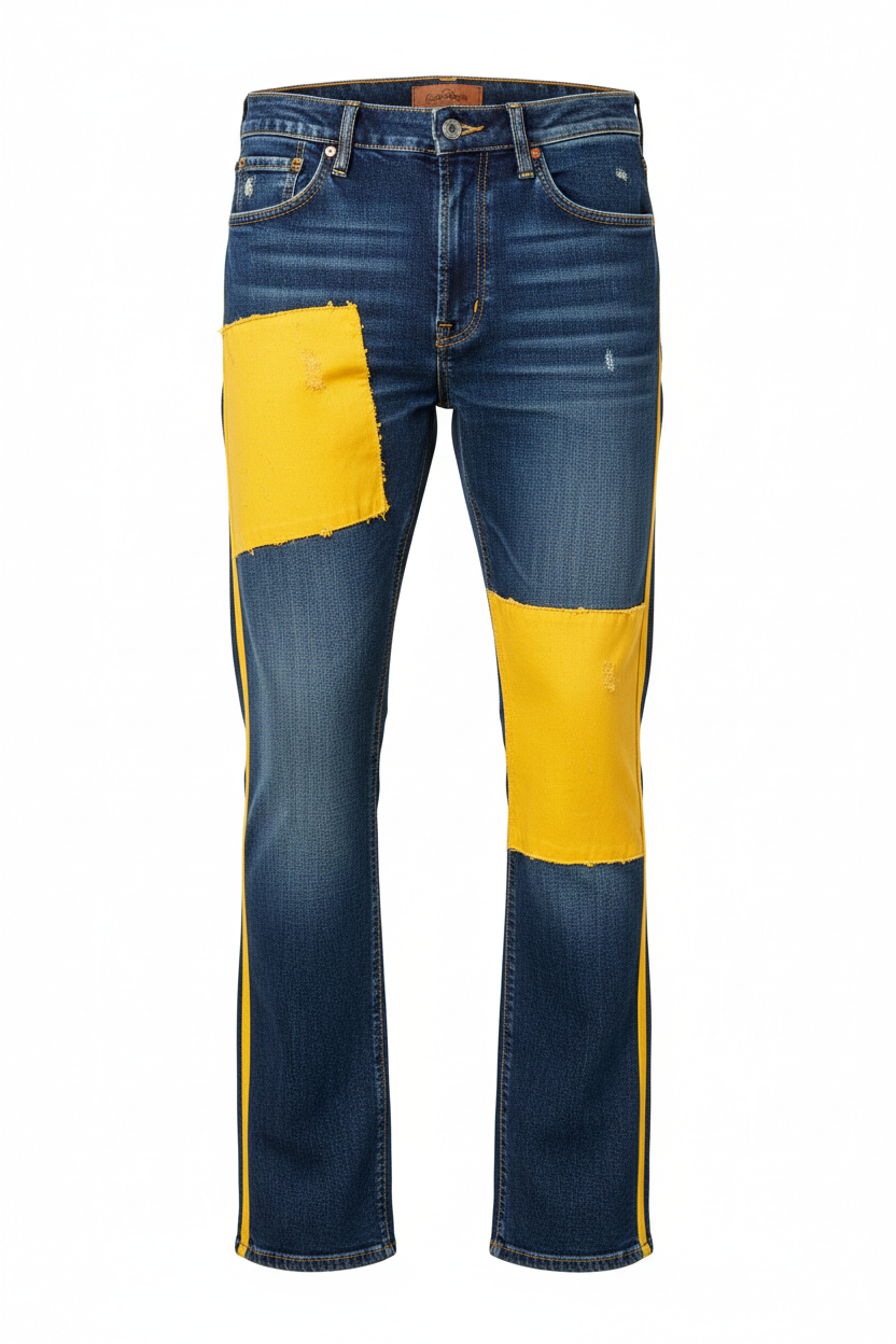 Yellow Patch Bootcut Jeans - Front View